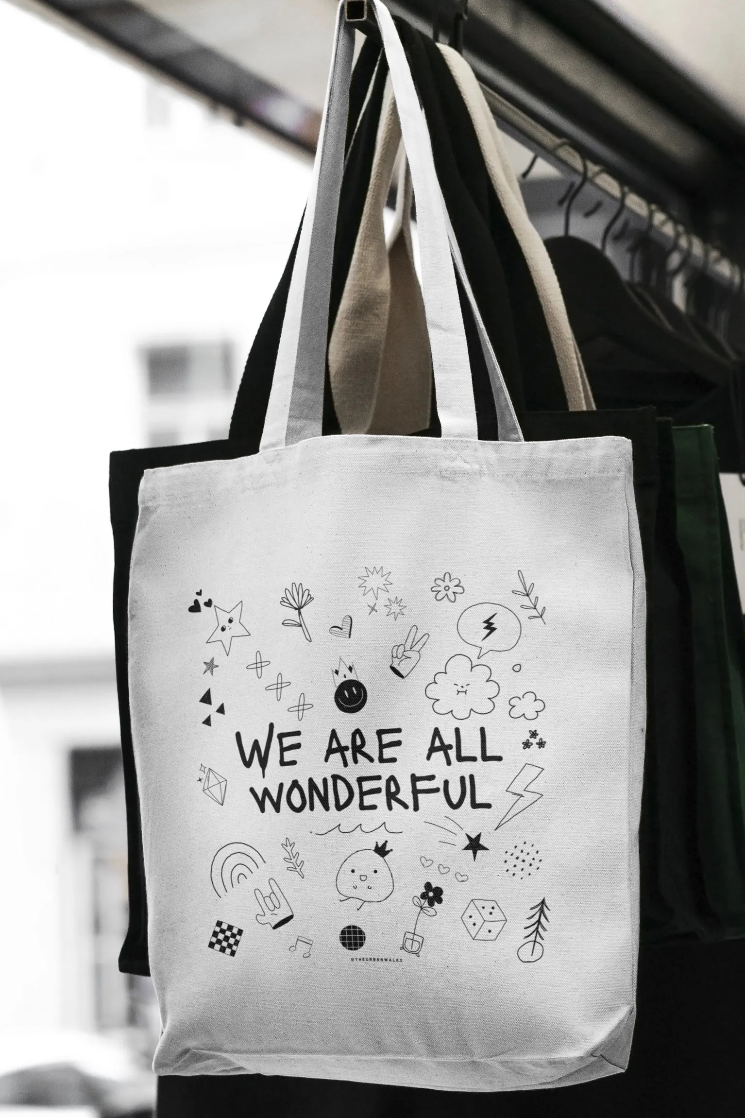 We Are All Wonderful Doodle White Tote Bag with Zipper