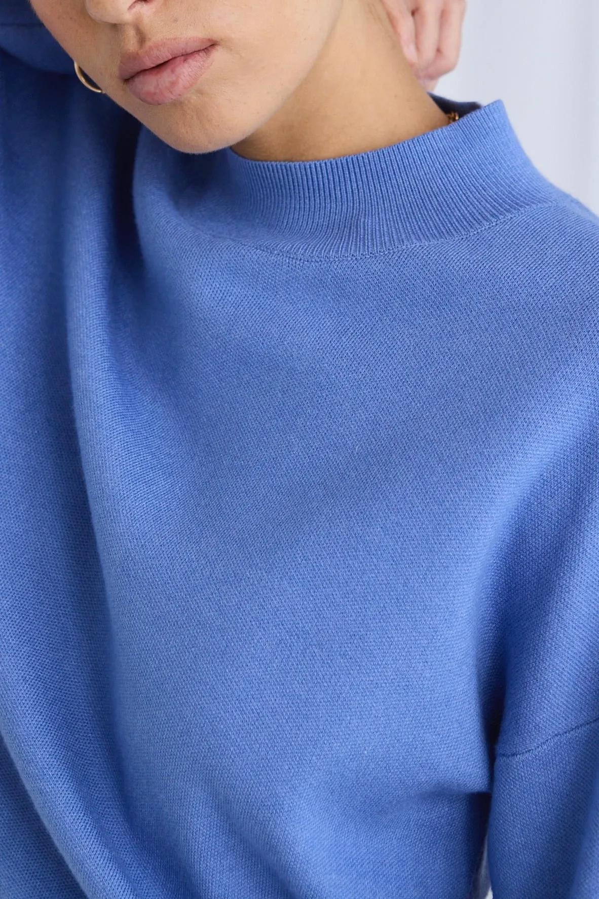 Wish French Blue Funnel Neck Fine Knit Jumper