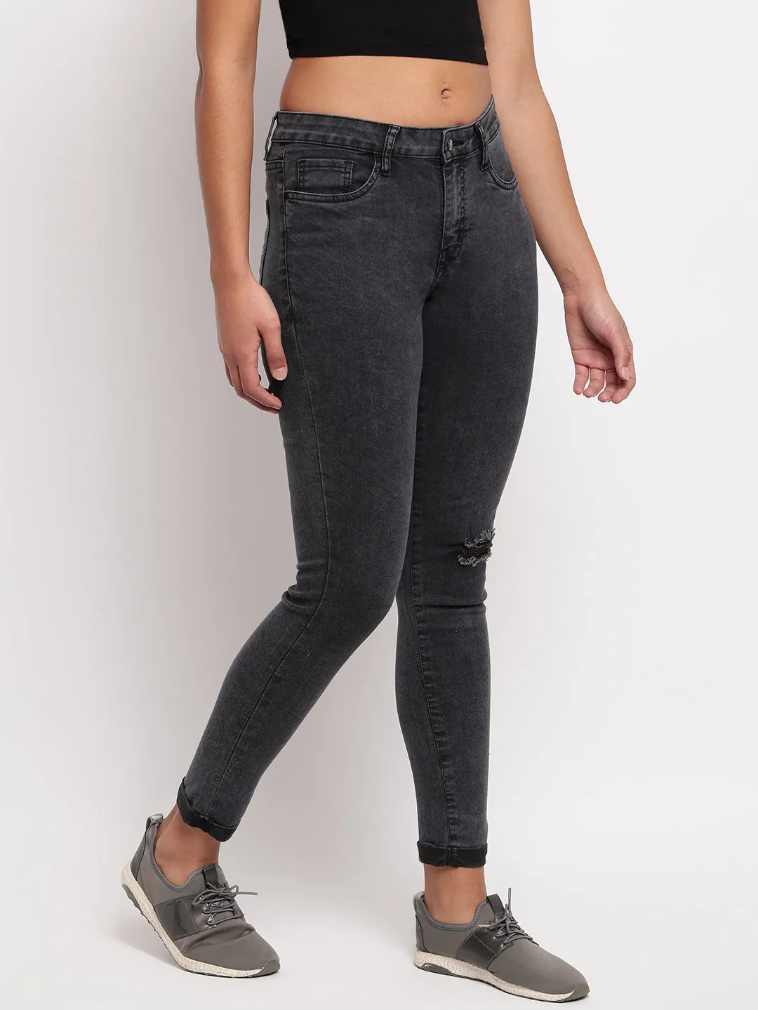 Women Black Mid Waist Skinny Fit  Denim Jeans