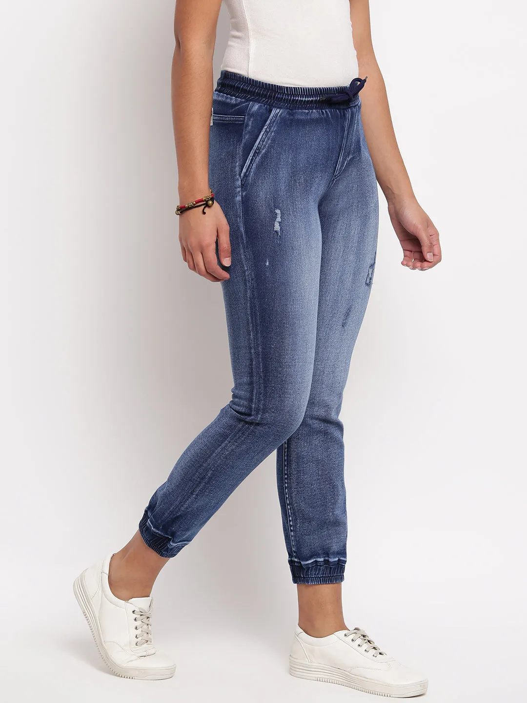 Women Dark Blue Relaxed Fit Denim Joggers