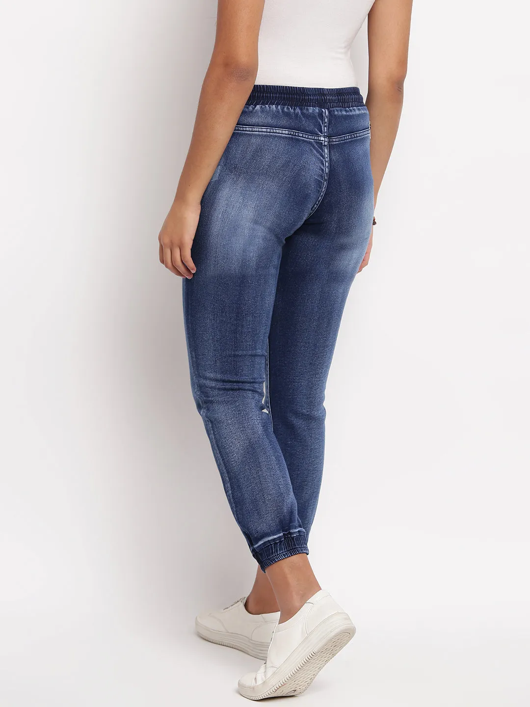 Women Dark Blue Relaxed Fit Denim Joggers