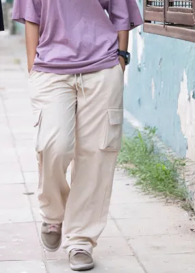 Women Premium Terry Cargo Pants - Beige