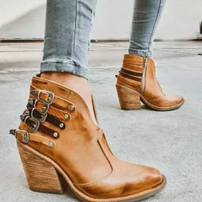 Women'S Belt Buckle Chunky Heel Ankle Boots 11599060C