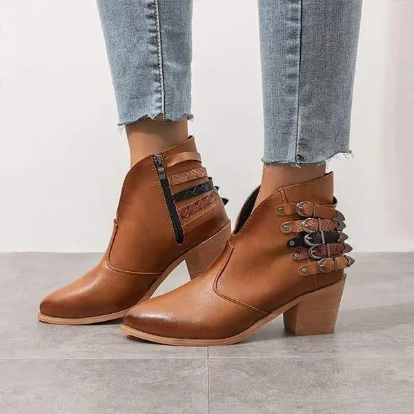 Women'S Belt Buckle Chunky Heel Ankle Boots 11599060C