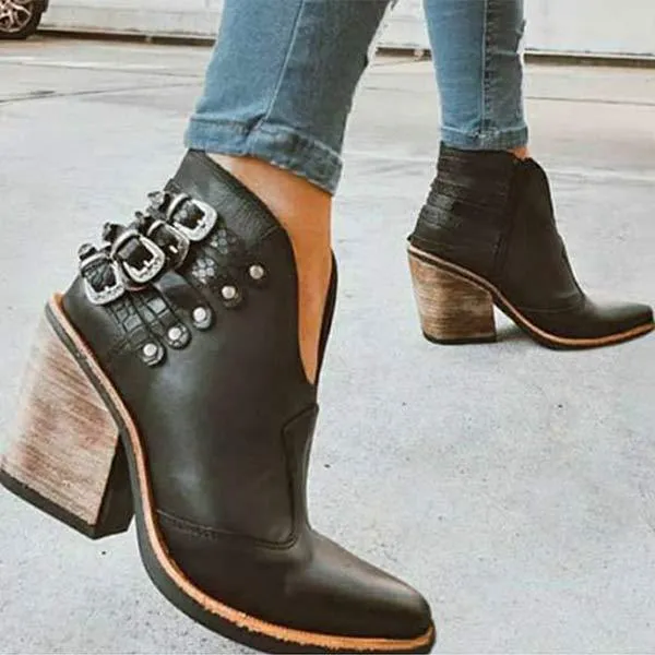 Women'S Belt Buckle Chunky Heel Ankle Boots 11599060C