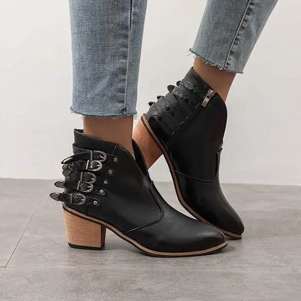 Women'S Belt Buckle Chunky Heel Ankle Boots 11599060C