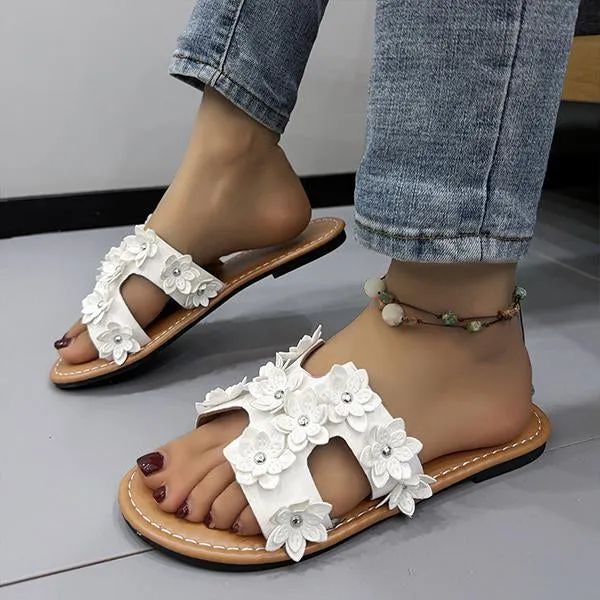 Women's Casual Flower Flat Beach Slippers 45162412S