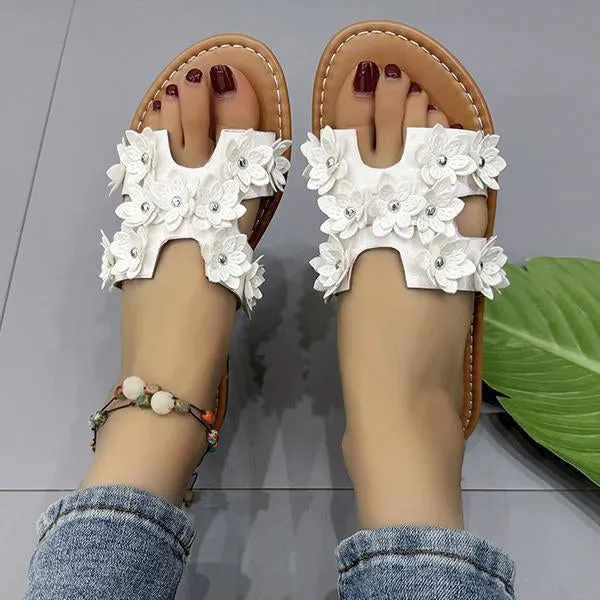 Women's Casual Flower Flat Beach Slippers 45162412S