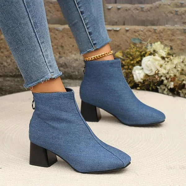 Women's Casual Simple Block Heel Ankle Cowboy Boots 94402974S