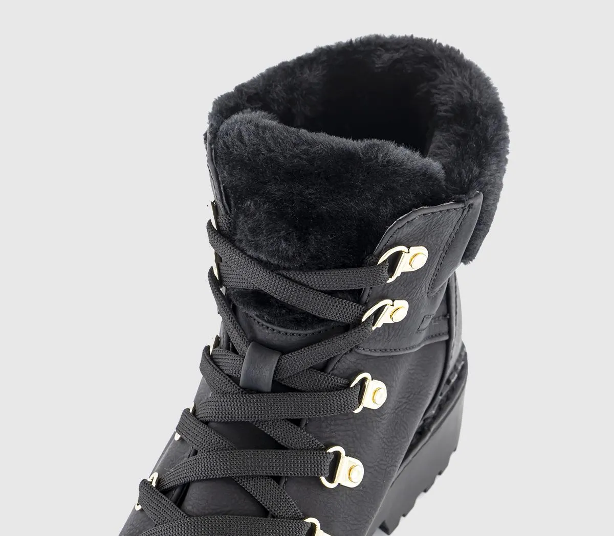 Womens Earth Addict Eden Faux Fur Cuff Hiker Boots Black