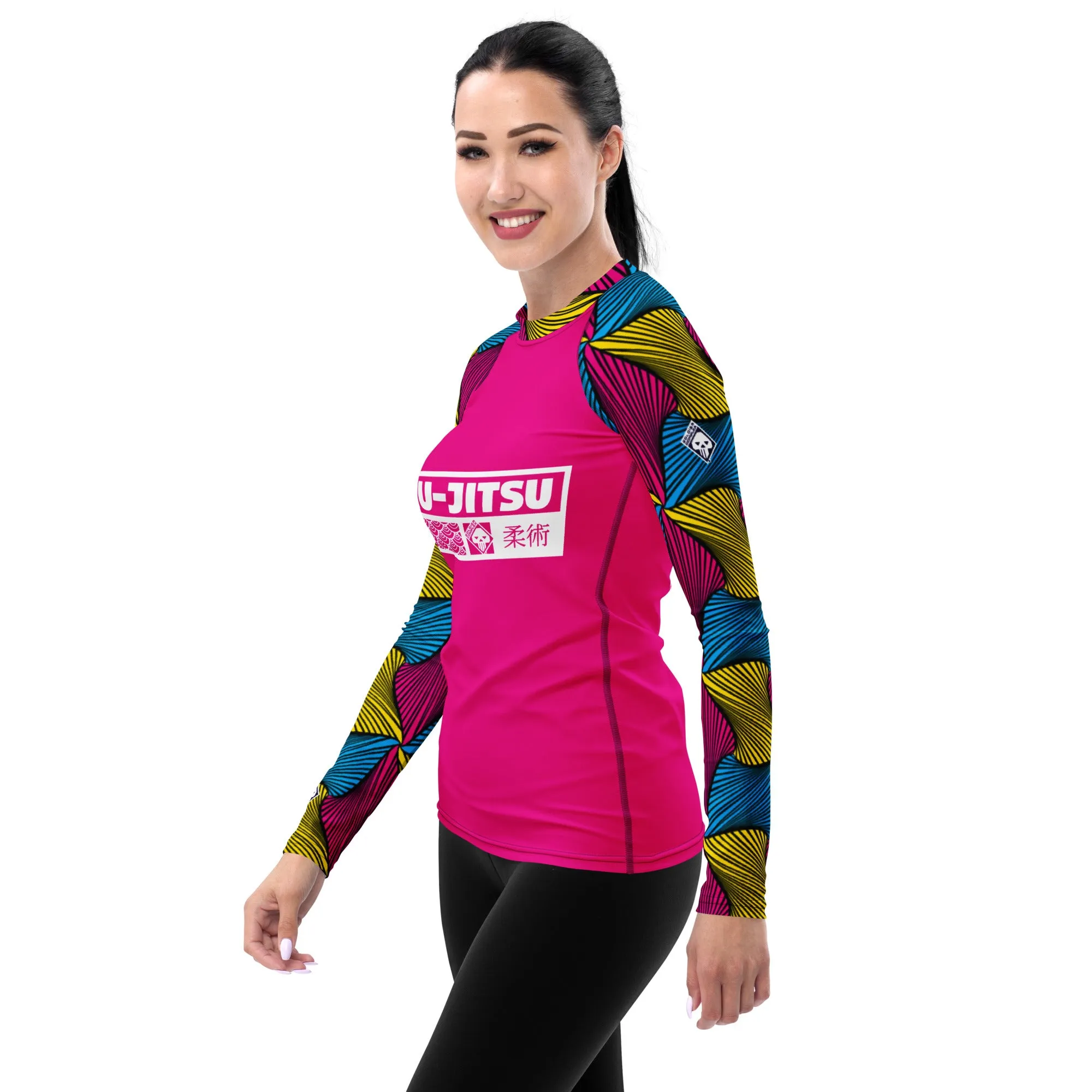 Women's Long Sleeve No Gi BJJ Rash Guard - Ankara Wax Print Rash Guard 003