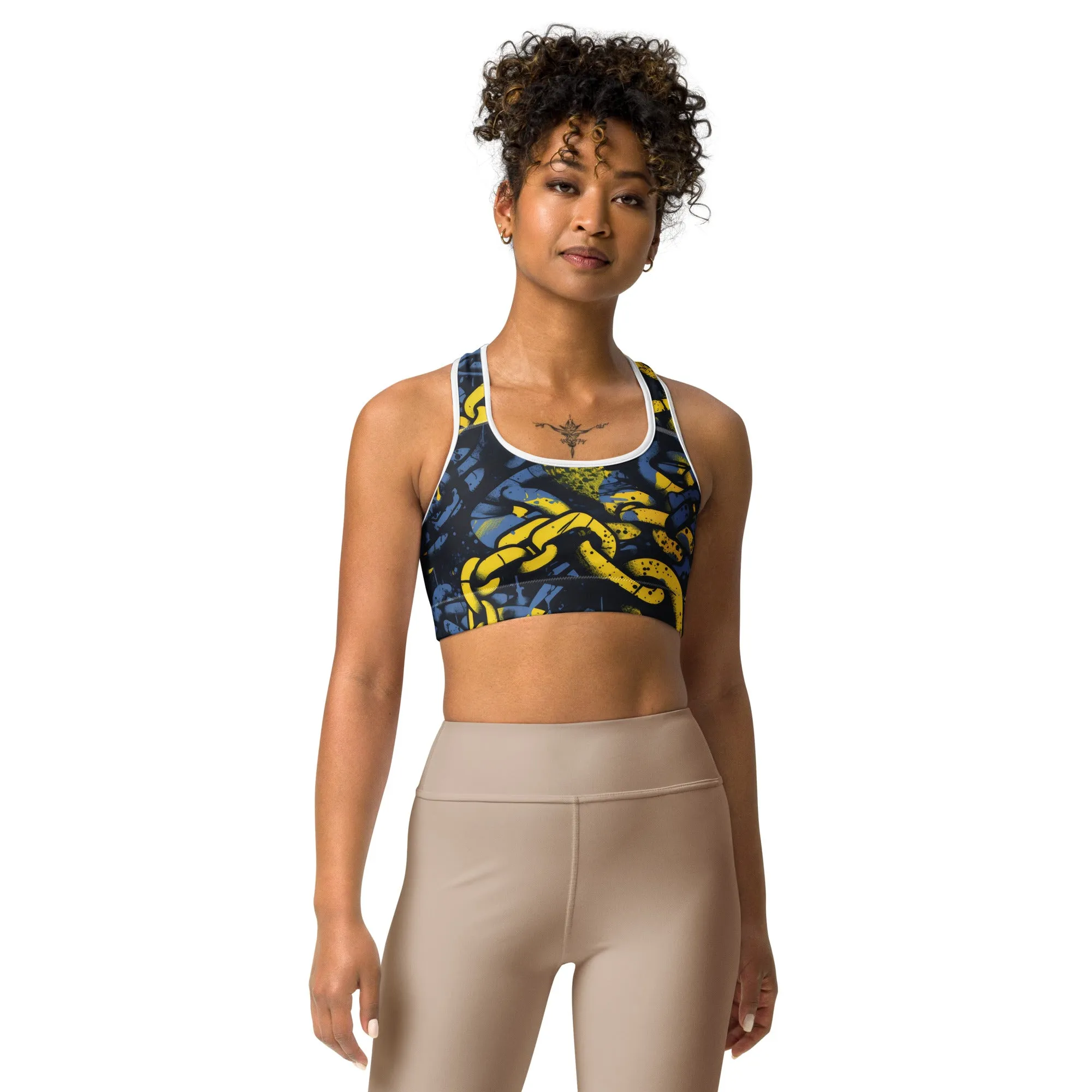 Women's Mile After Mile - Golden Chains 002 Racer Back Sports Bra